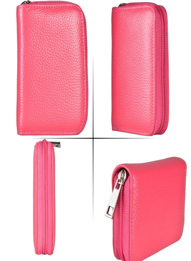 Easyoulife Genuine Leather Credit Card Holder Zipper Wallet With 26 Card Slots (Rose) - Image 5
